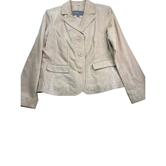 Apt. 9 Womens Suede Leather Blazer Jacket Size L Beige Lined Button Front - Picture 3 of 6